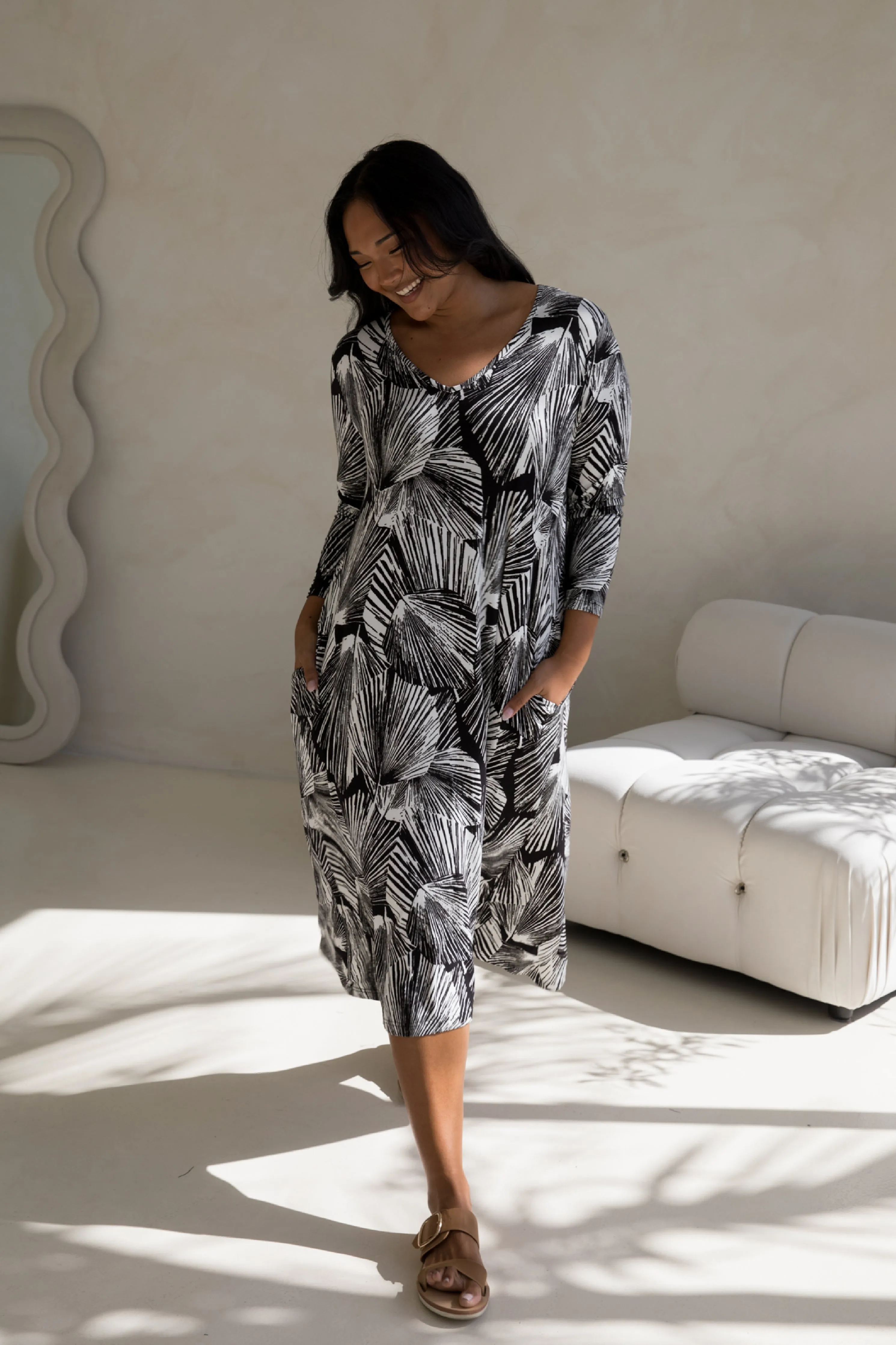 Long Sleeve T-Shirt Dress | Hunter Palm | FINAL SALE