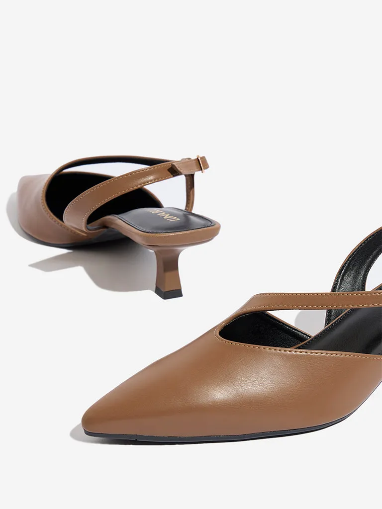 LUNA BLU Brown Asymmetrical Sling-Designed Heel Sandals