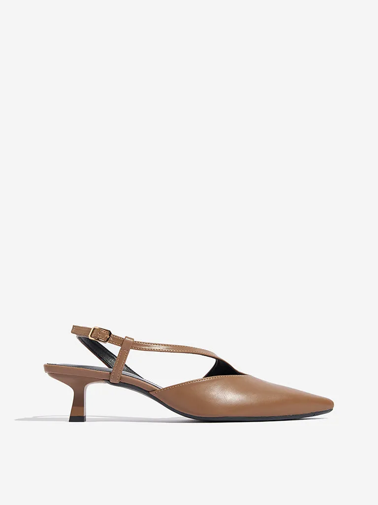 LUNA BLU Brown Asymmetrical Sling-Designed Heel Sandals