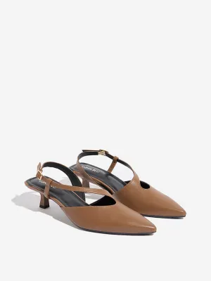 LUNA BLU Brown Asymmetrical Sling-Designed Heel Sandals