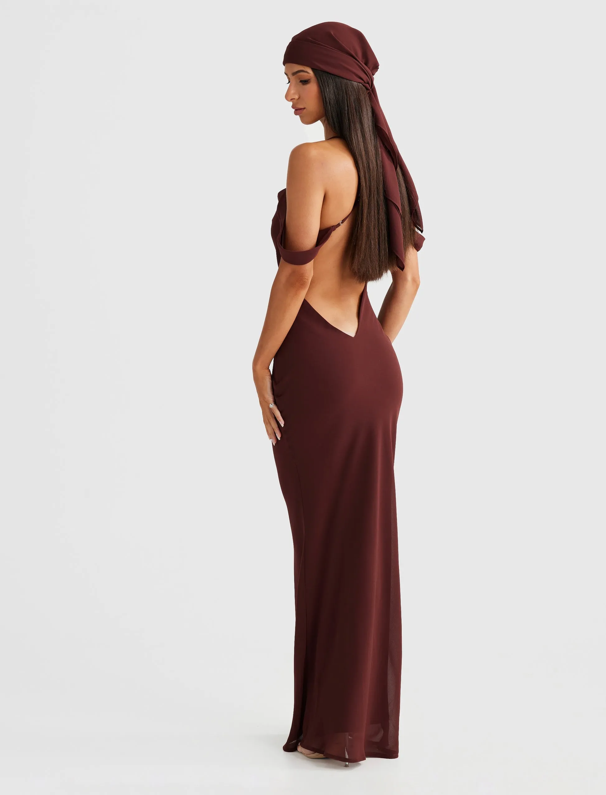 MÉLANI The Label VIENNA Low Back Chiffon Maxi Dress