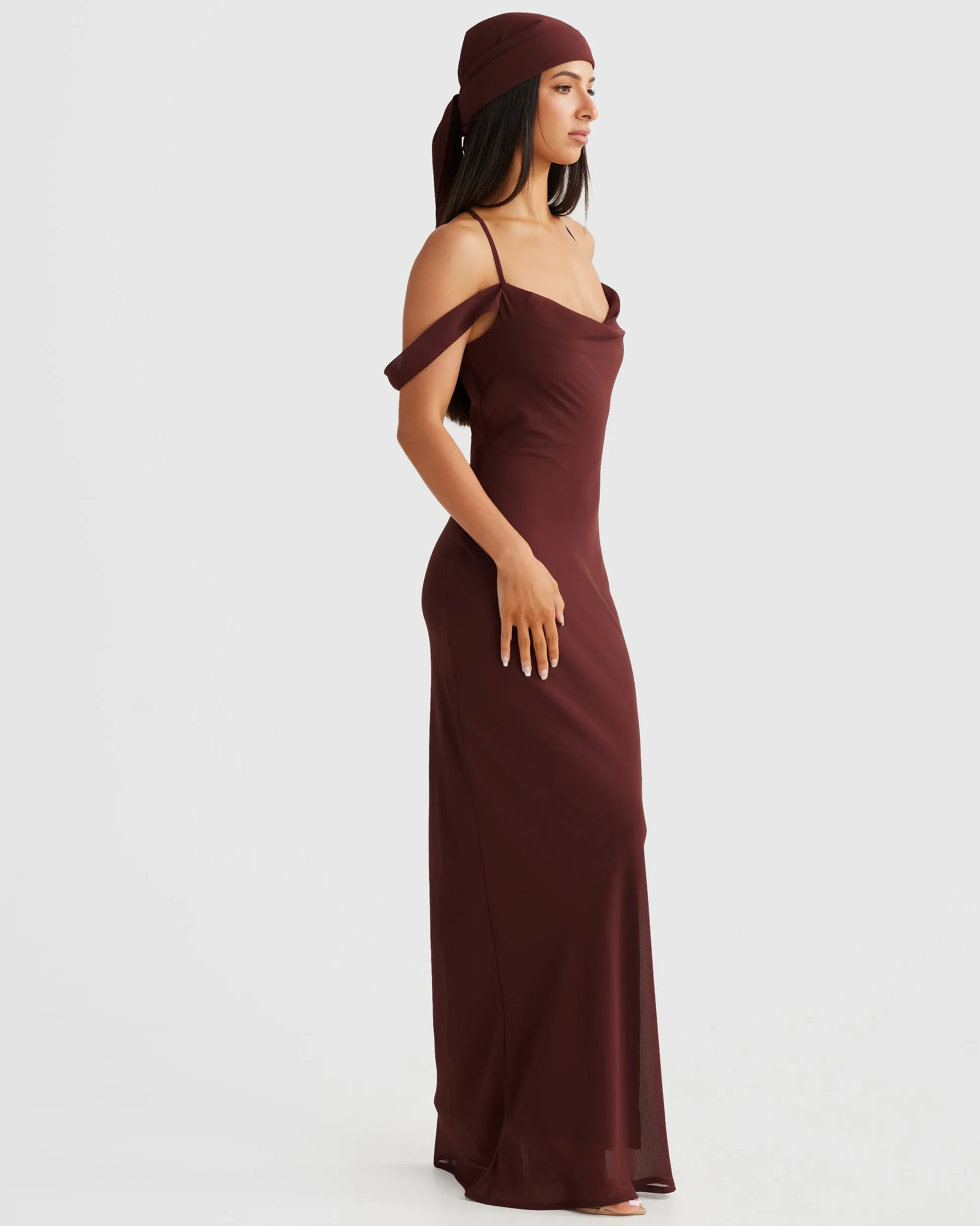 MÉLANI The Label VIENNA Low Back Chiffon Maxi Dress