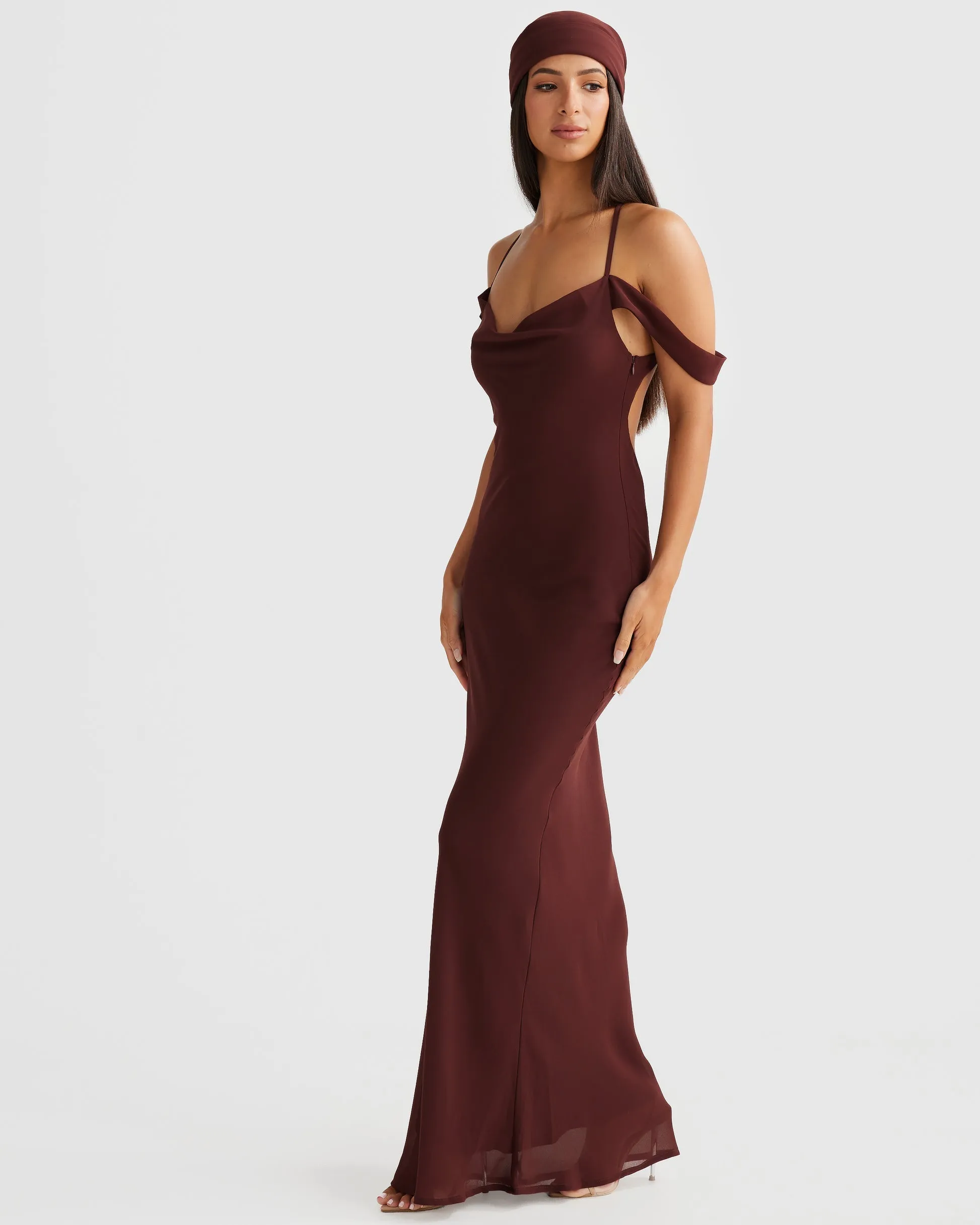 MÉLANI The Label VIENNA Low Back Chiffon Maxi Dress