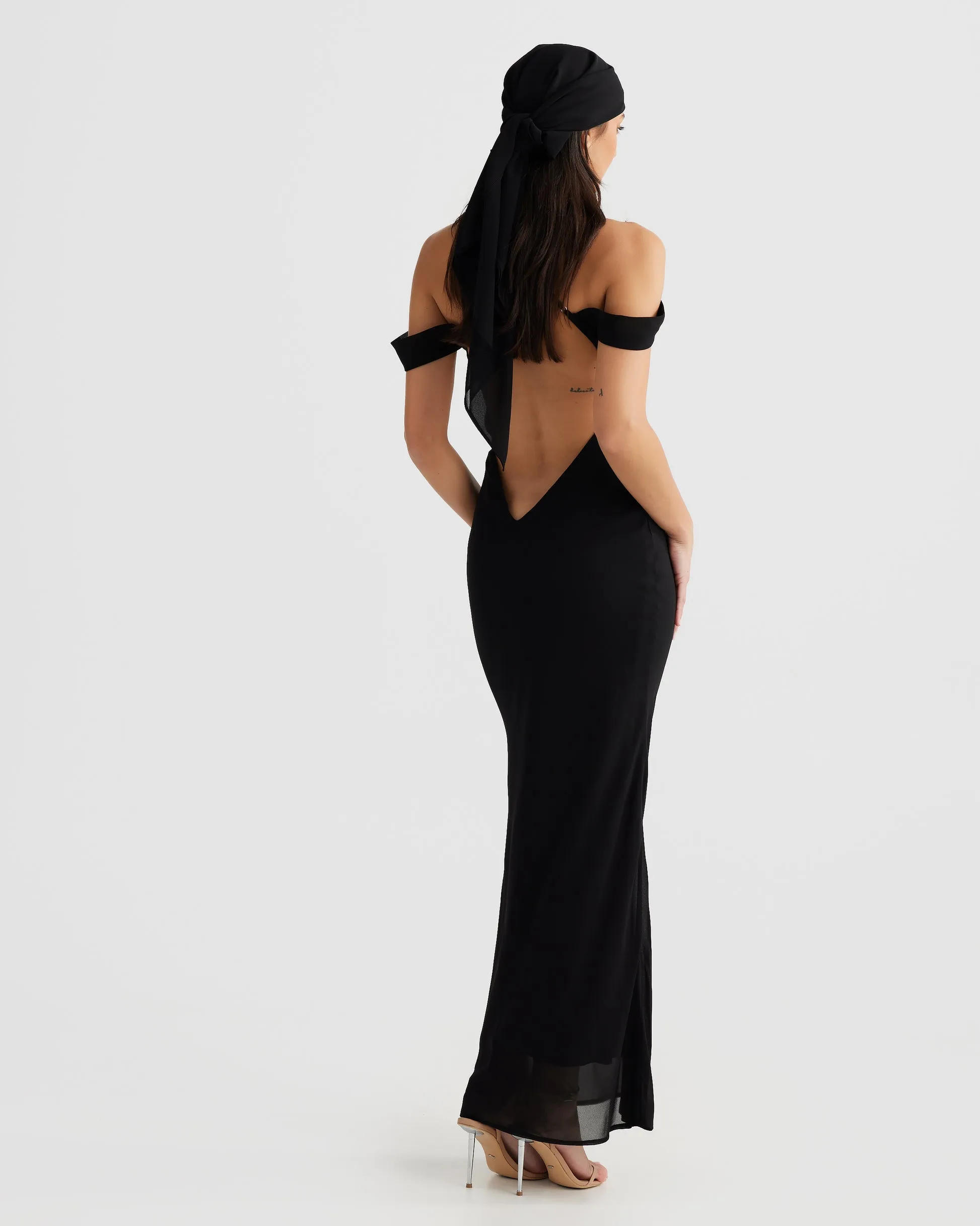 MÉLANI The Label VIENNA Low Back Chiffon Maxi Dress