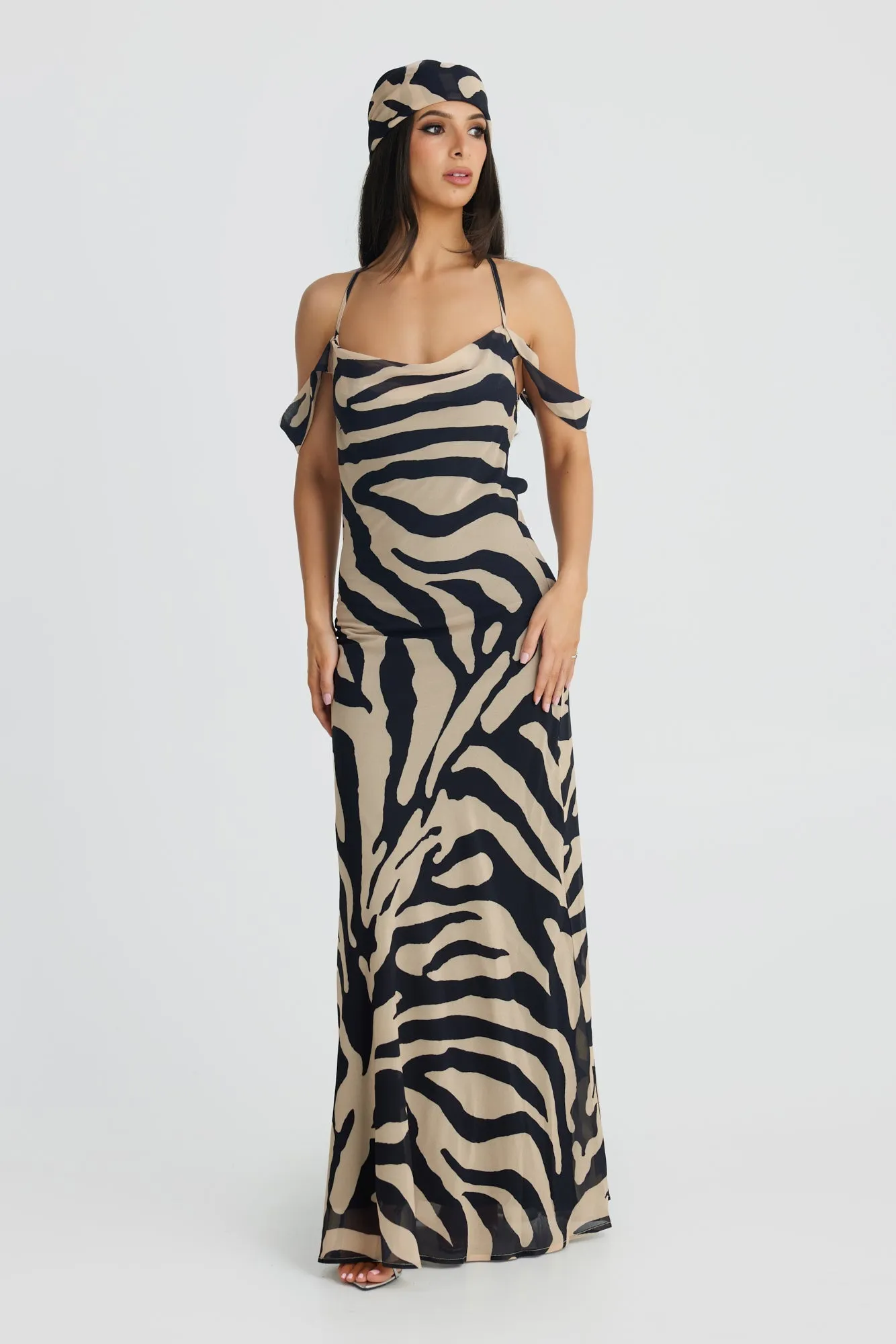 MÉLANI The Label VIENNA Low Back Chiffon Maxi Dress