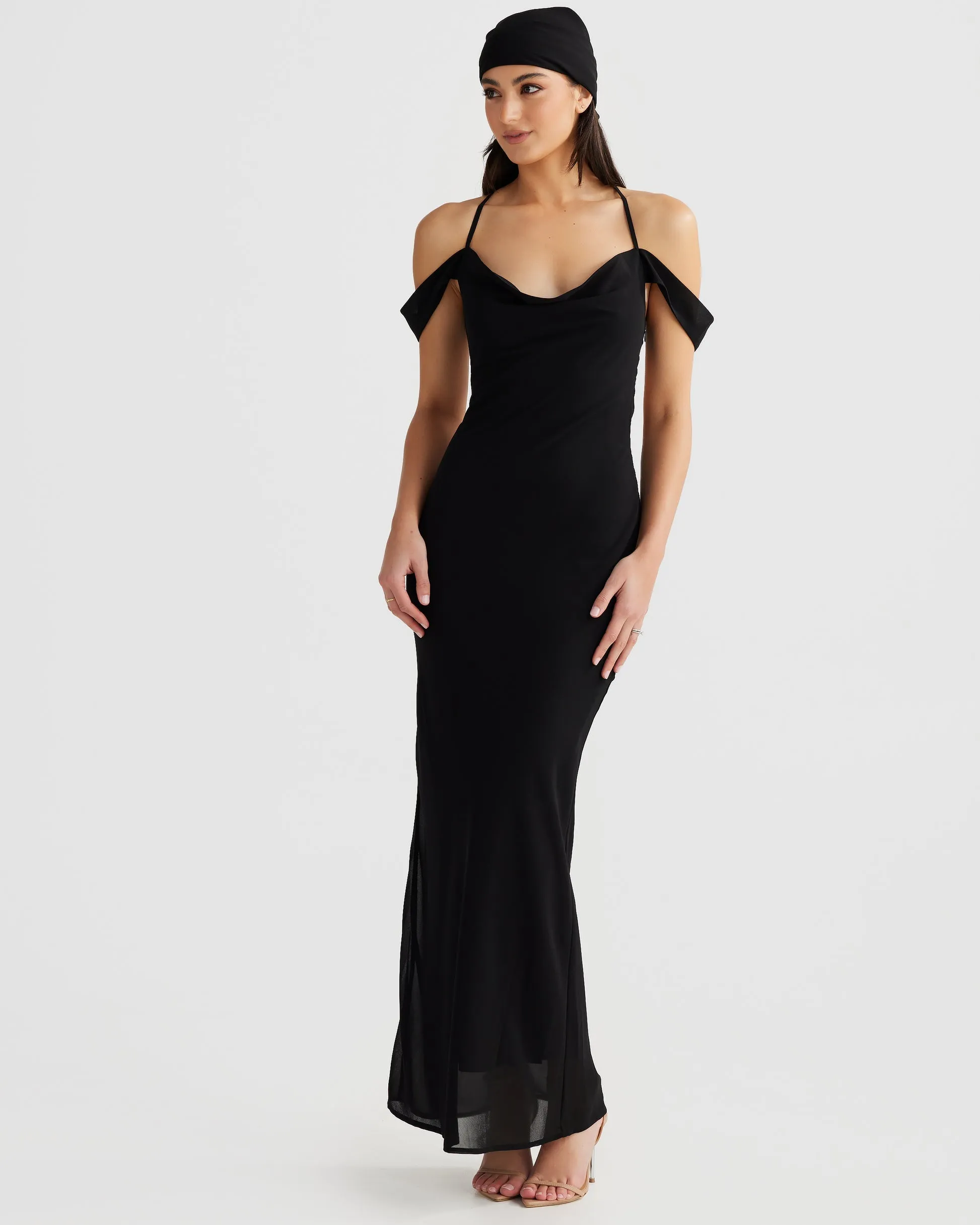 MÉLANI The Label VIENNA Low Back Chiffon Maxi Dress
