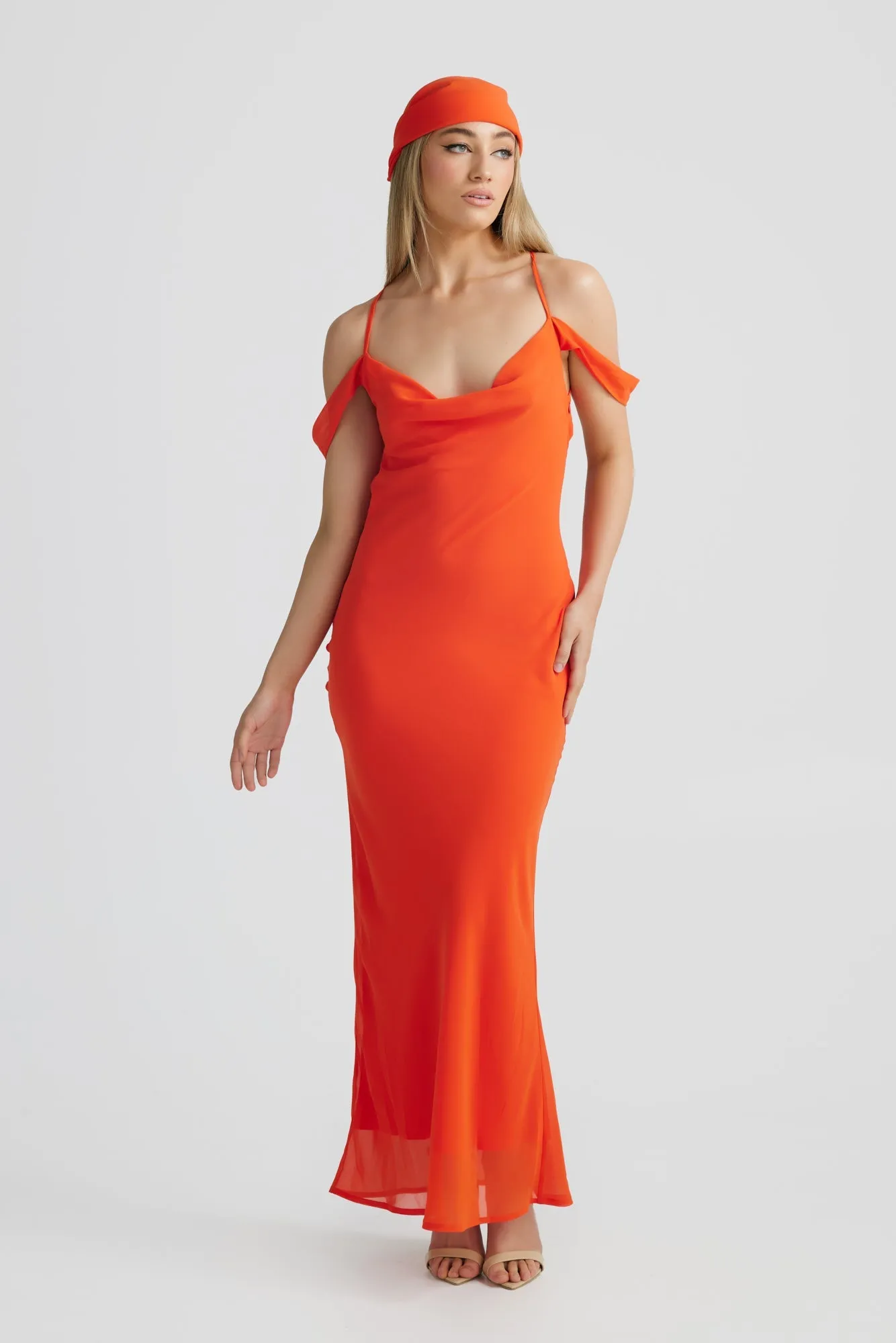 MÉLANI The Label VIENNA Low Back Chiffon Maxi Dress