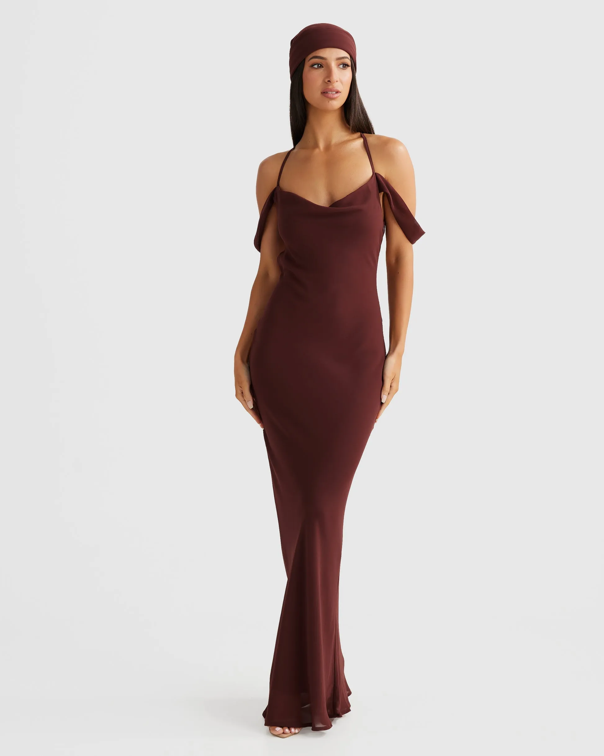 MÉLANI The Label VIENNA Low Back Chiffon Maxi Dress