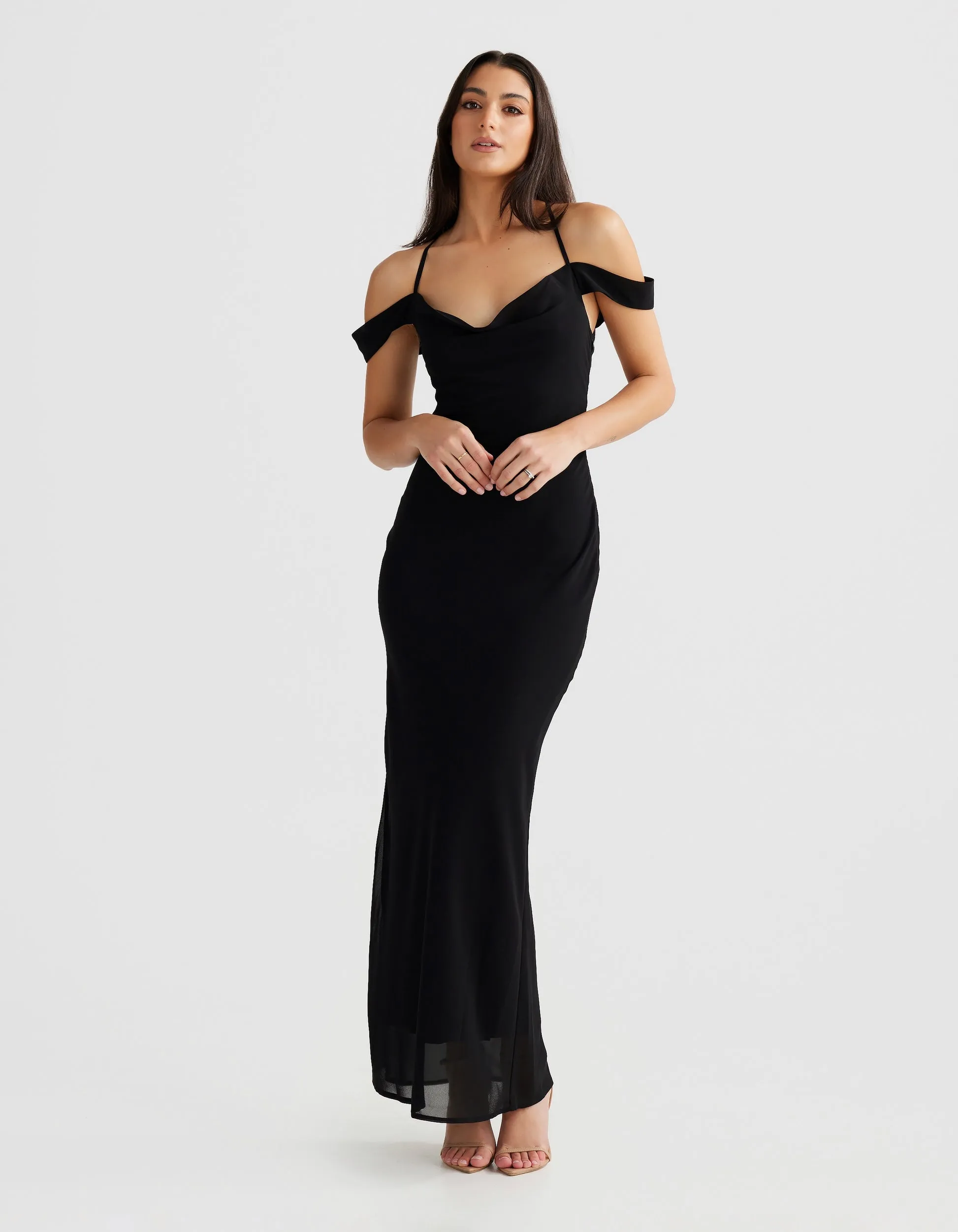 MÉLANI The Label VIENNA Low Back Chiffon Maxi Dress