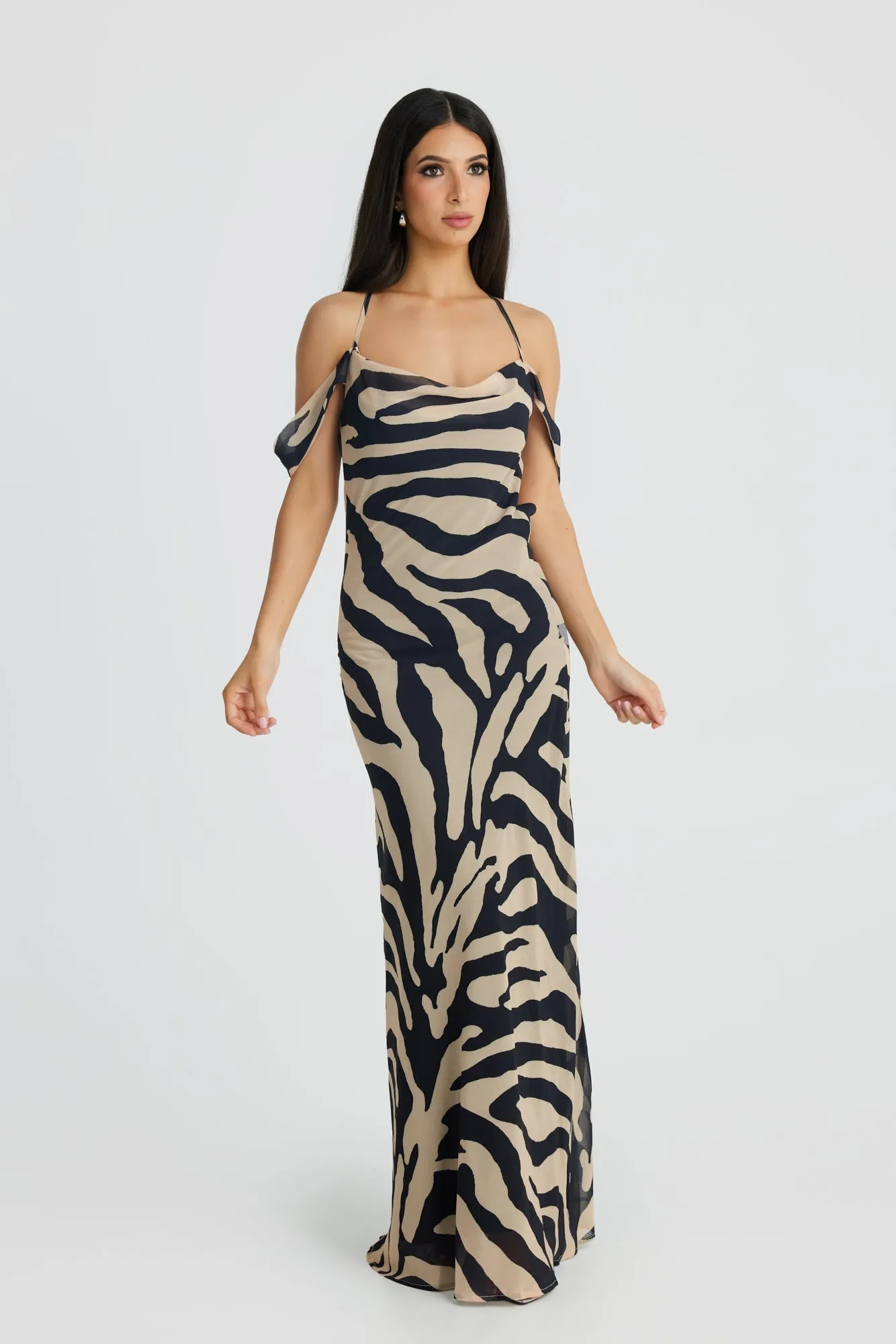 MÉLANI The Label VIENNA Low Back Chiffon Maxi Dress