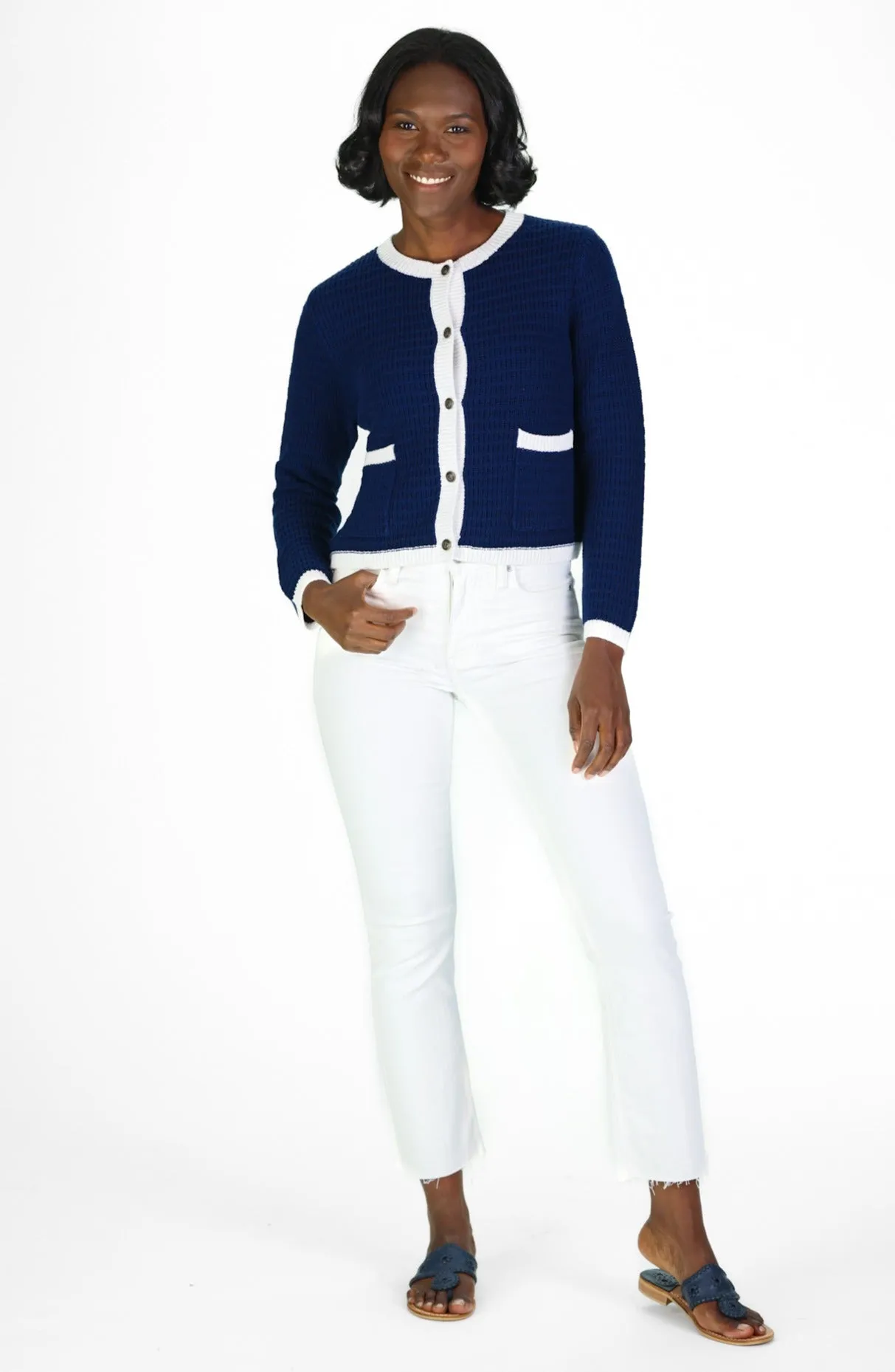 Navy & White Lady Cardigan