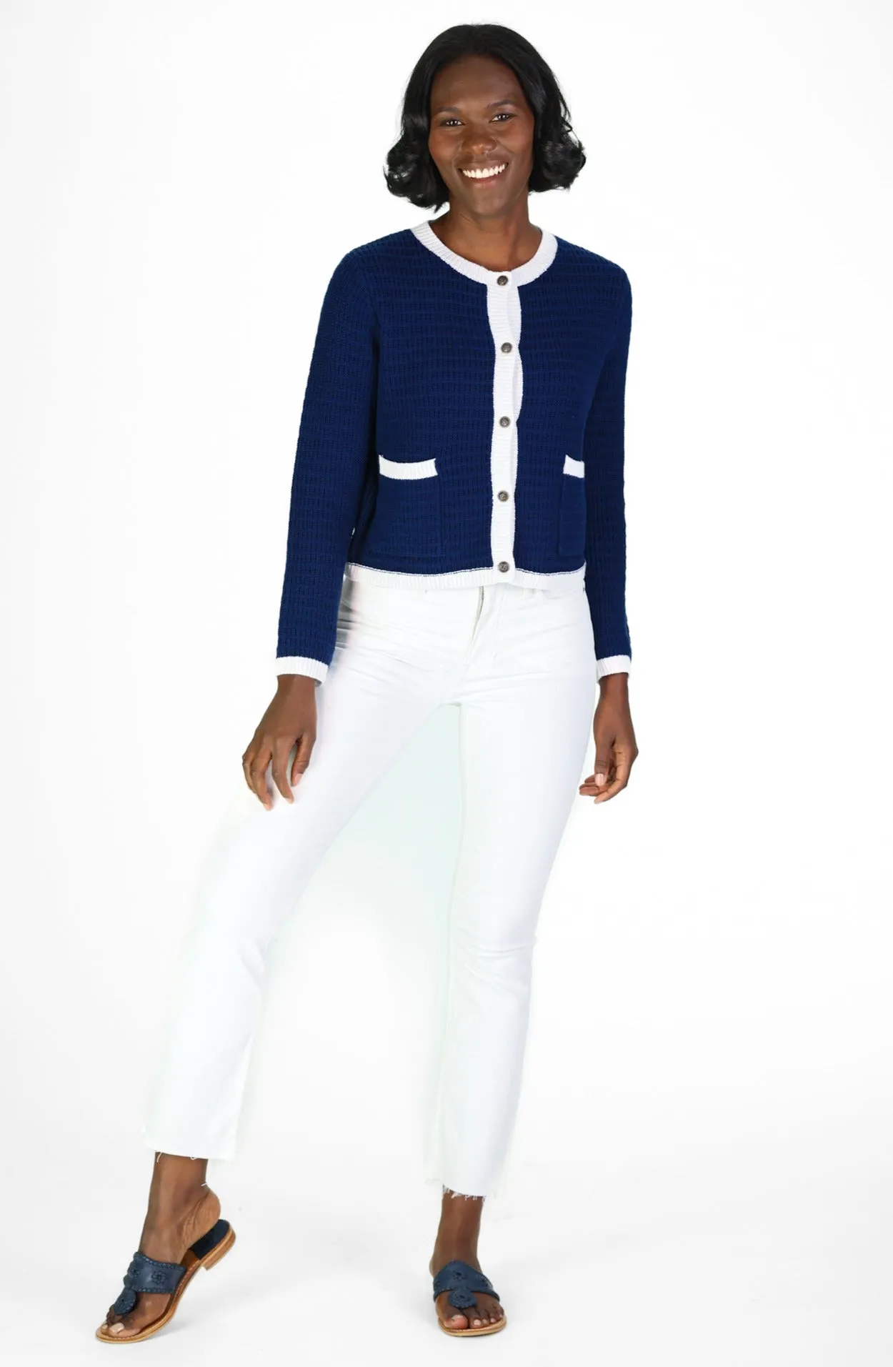 Navy & White Lady Cardigan