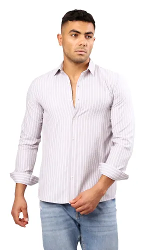 O171270 Light Grey & White Stripes Long Sleeves Shirt