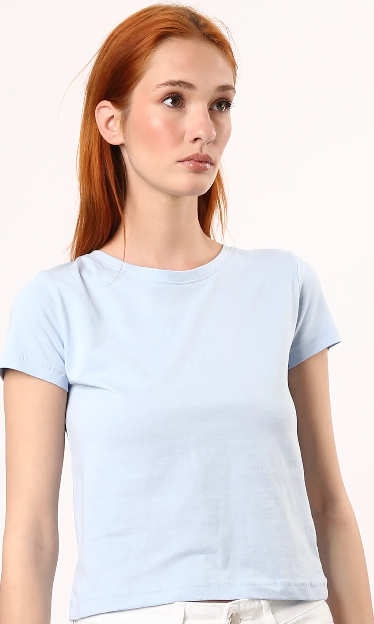 O182258 Pastel Blue Crew Neck Summer Short Tee