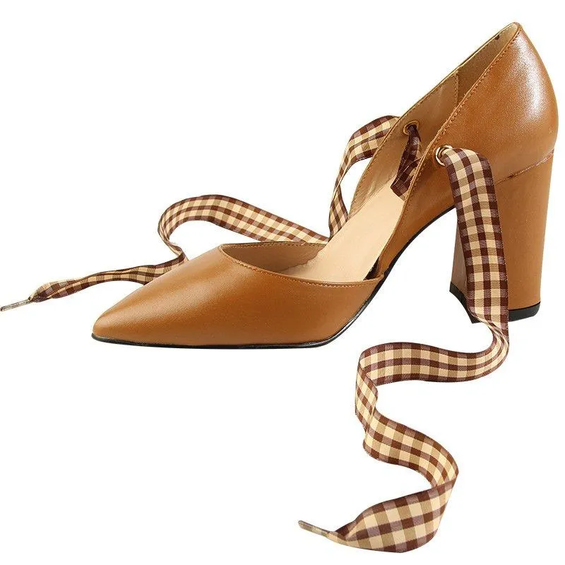 Plaid Bowknot Pointed Toe Work Shoes