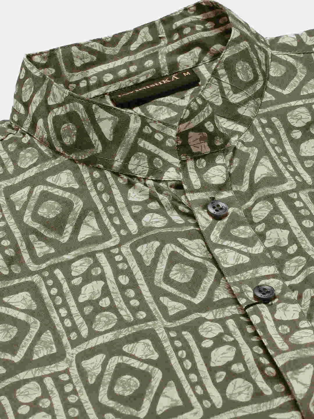 Premium Dark Green & White Blocks Handblock Printed Short Kurta