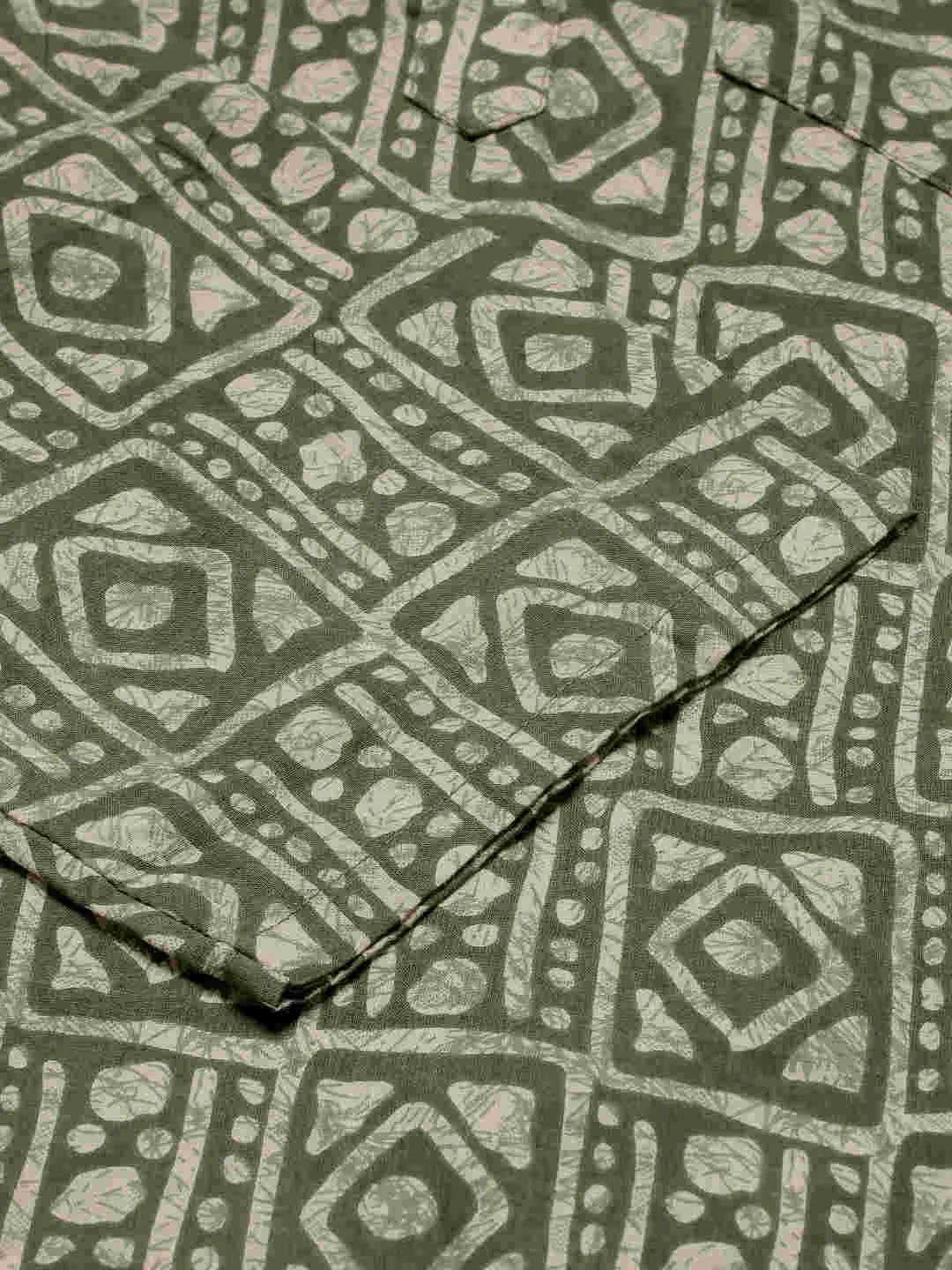 Premium Dark Green & White Blocks Handblock Printed Short Kurta
