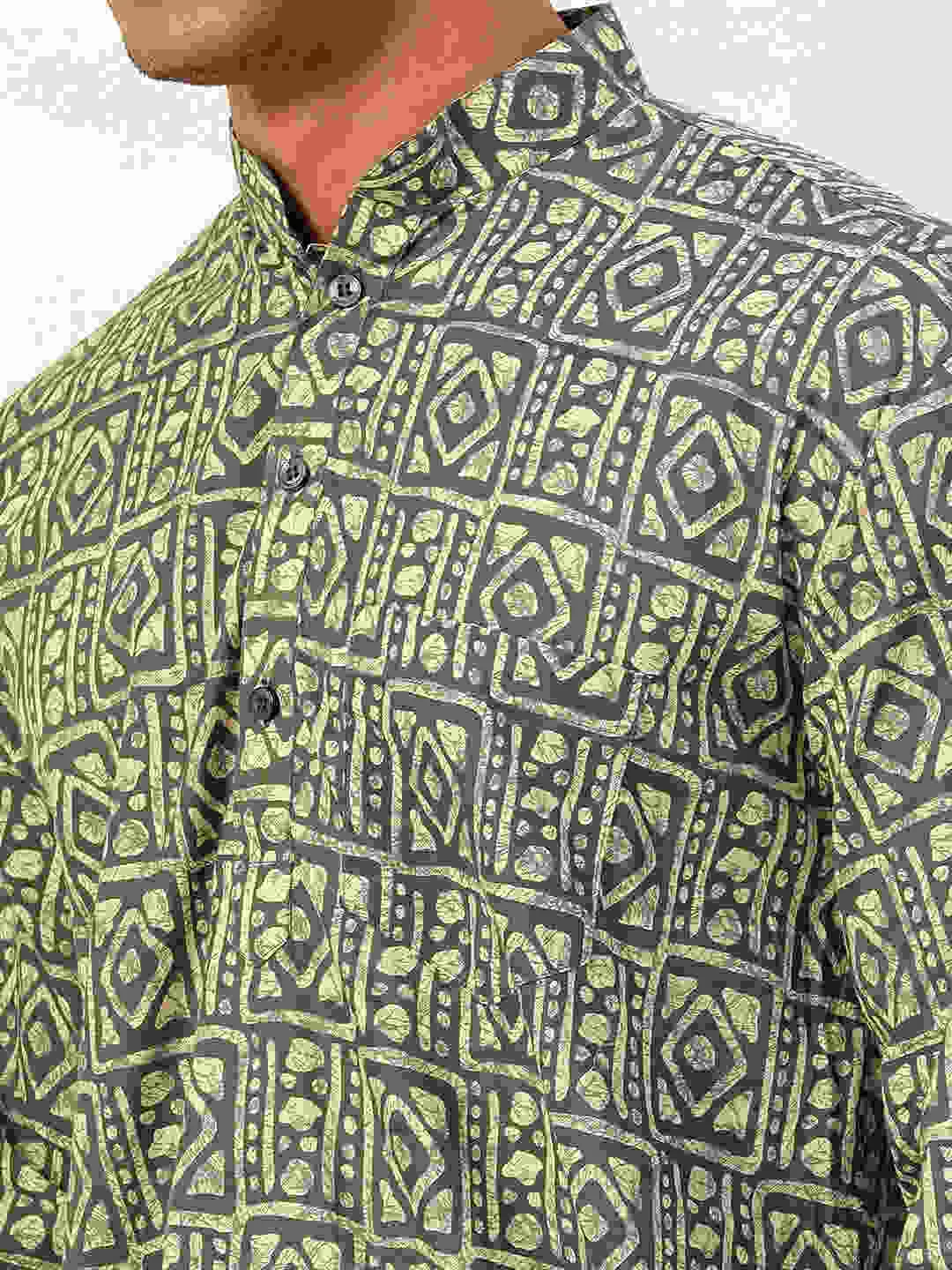 Premium Dark Green & White Blocks Handblock Printed Short Kurta