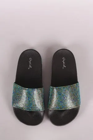 Qupid Rhinestone Open Toe Slide Sandal