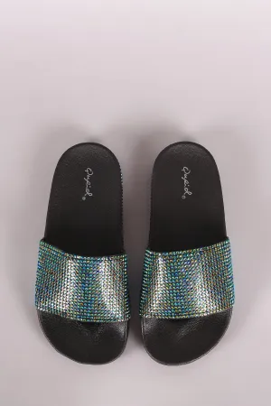Qupid Rhinestone Open Toe Slide Sandal