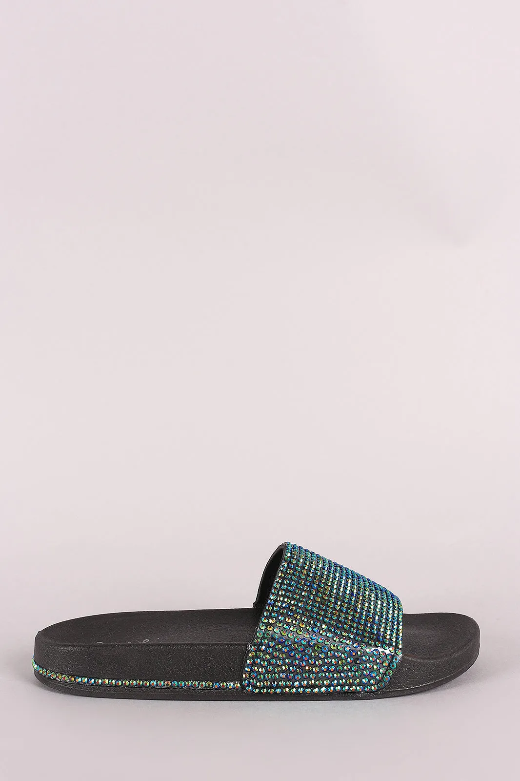 Qupid Rhinestone Open Toe Slide Sandal