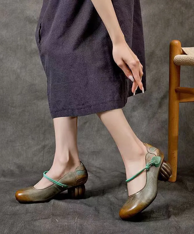 Retro Comfortable And Versatile Cowhide Chunky Heel CZ1024