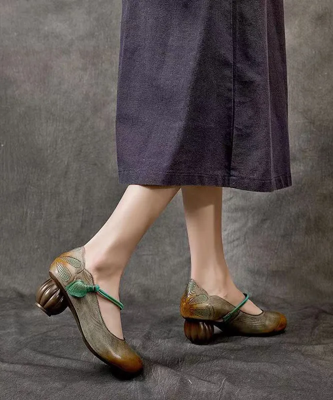 Retro Comfortable And Versatile Cowhide Chunky Heel CZ1024