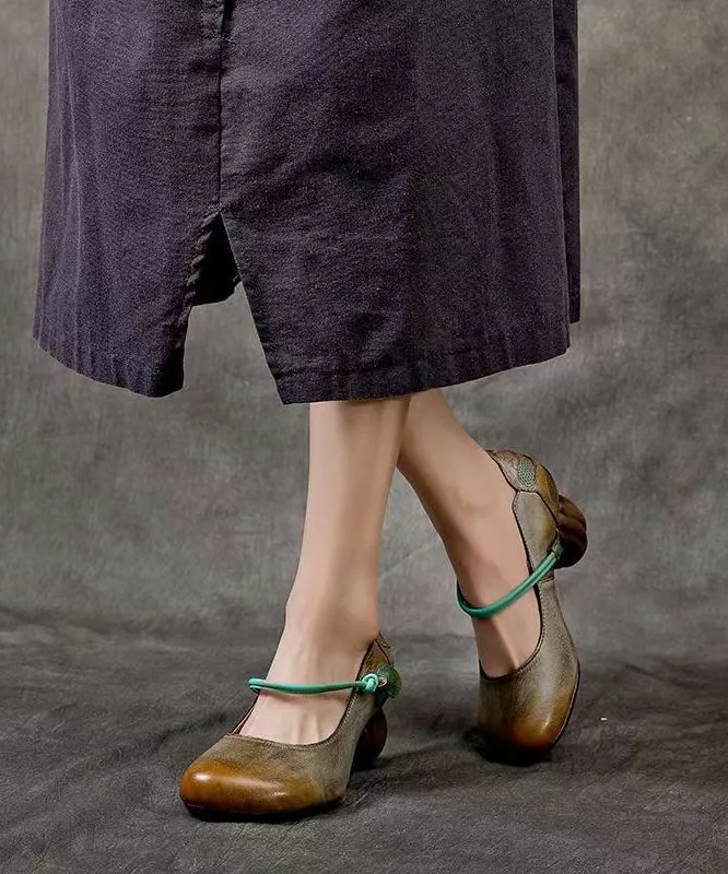 Retro Comfortable And Versatile Cowhide Chunky Heel CZ1024