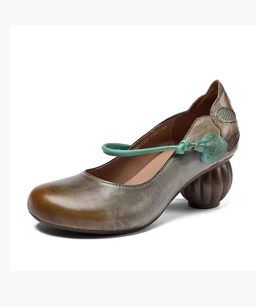 Retro Comfortable And Versatile Cowhide Chunky Heel CZ1024