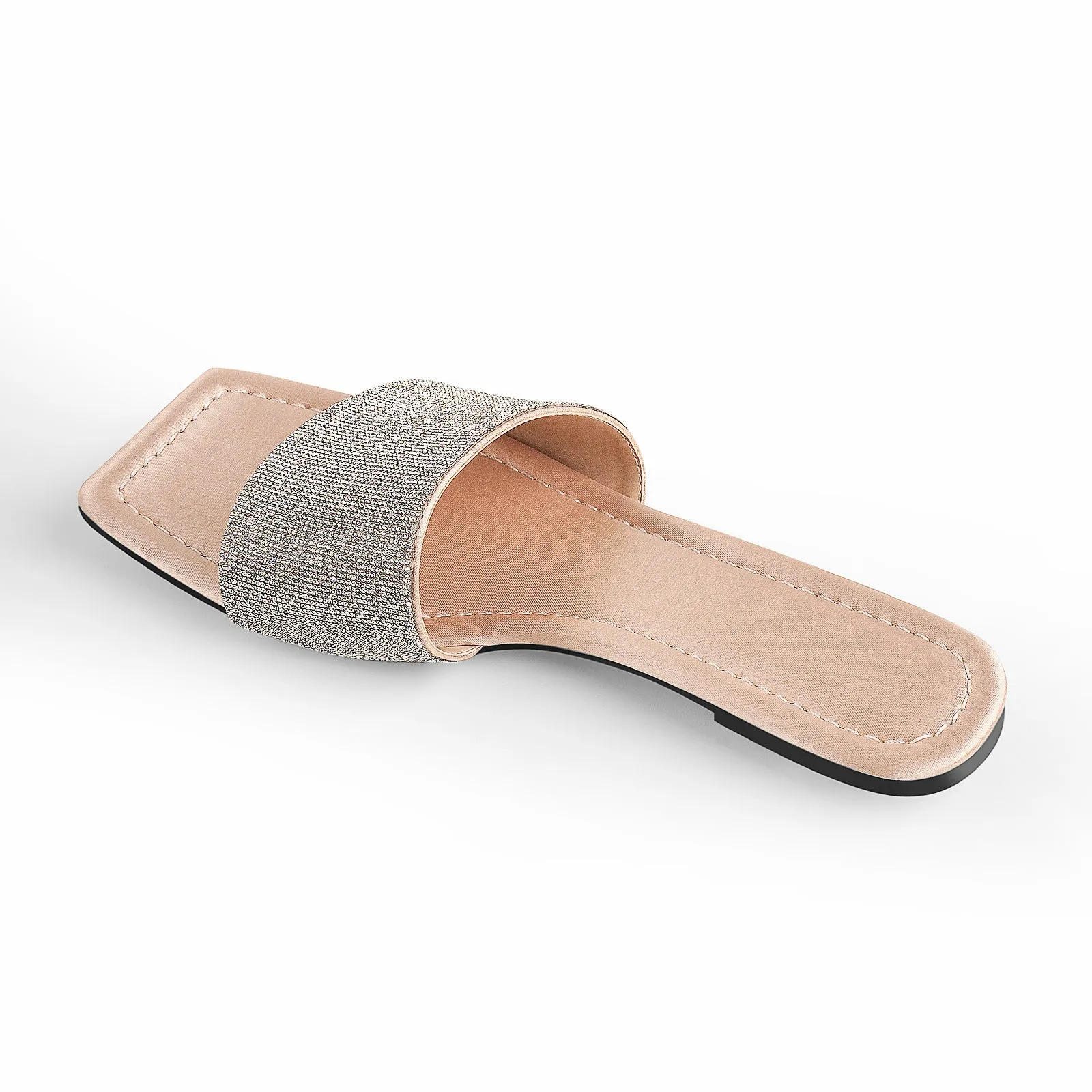 Rhinestone Apricot Flat Slipper Sandals