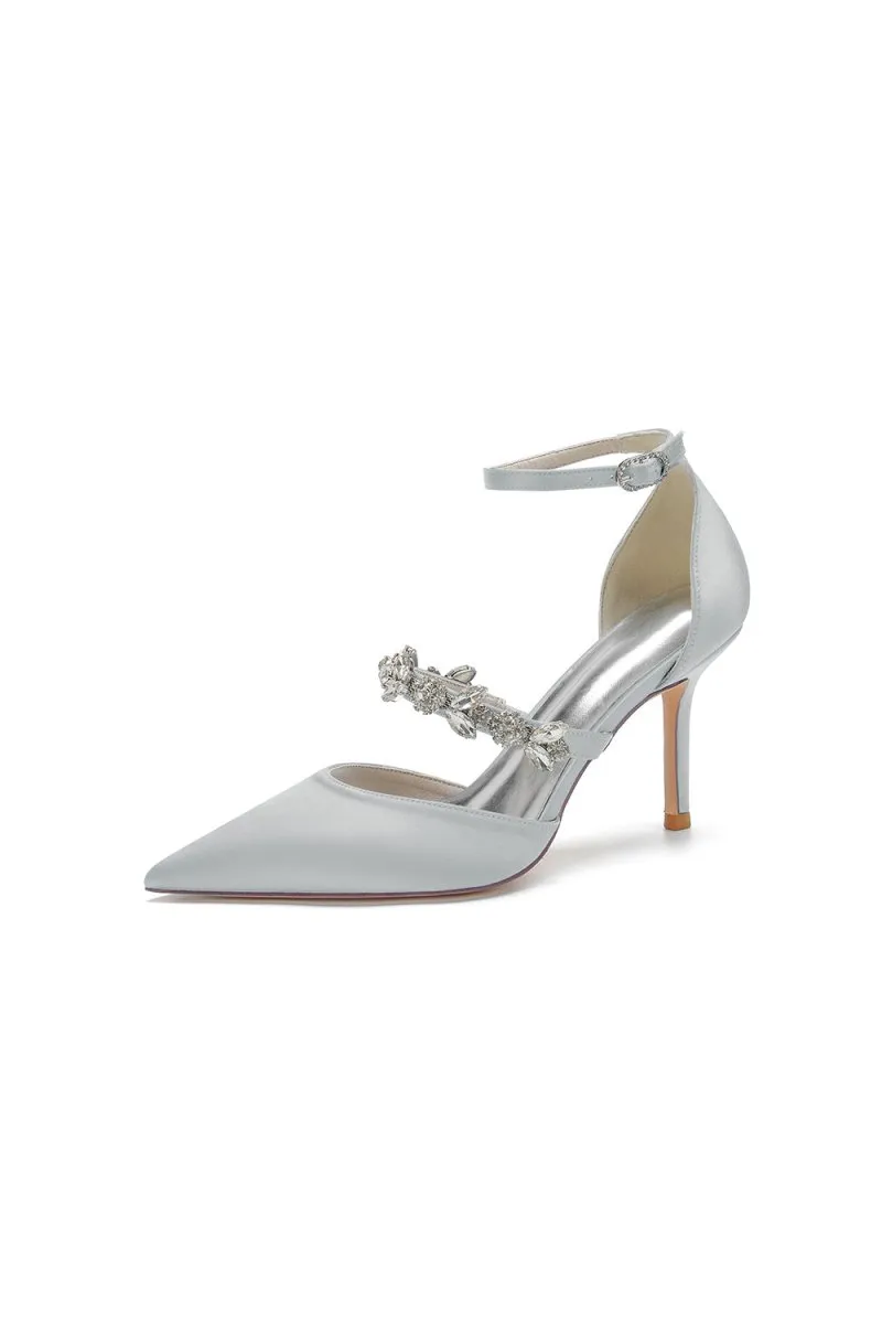 Satin High Heels with Rhinestone Strap