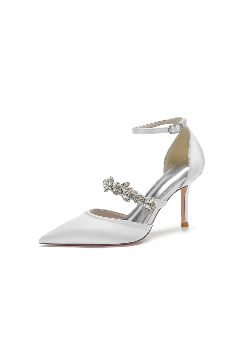 Satin High Heels with Rhinestone Strap