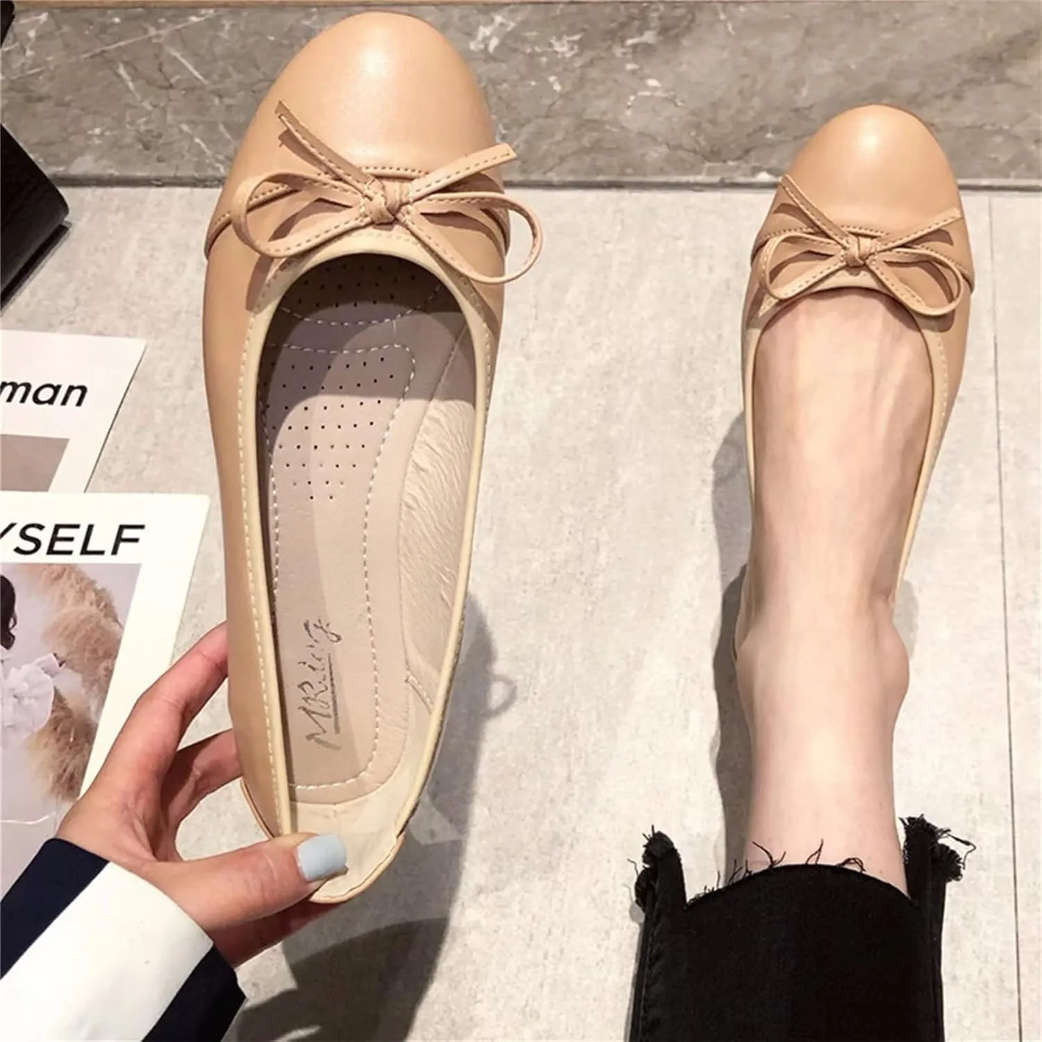 Stunner Women's Casual Flats Comfortable Round Toe Slip On Ballet Flats with Bow Decoration