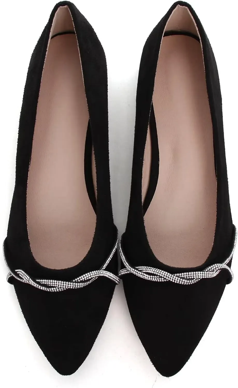 Stunner Women's Pointy Toe Diamond Chain Slip on Ballet Flats Formal Dress Flat Shoes for Working