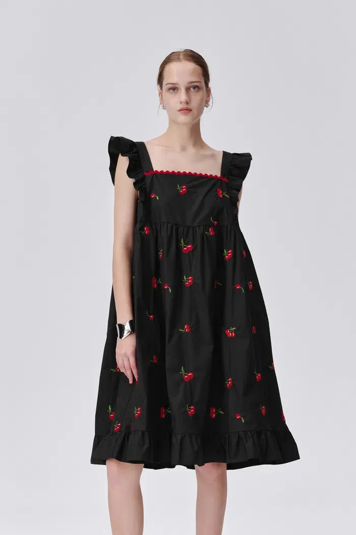Tita Cherry Embroidery Dress in Cotton Blend