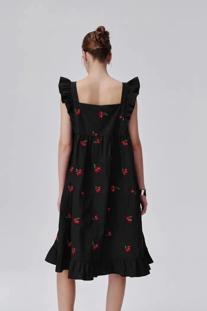 Tita Cherry Embroidery Dress in Cotton Blend