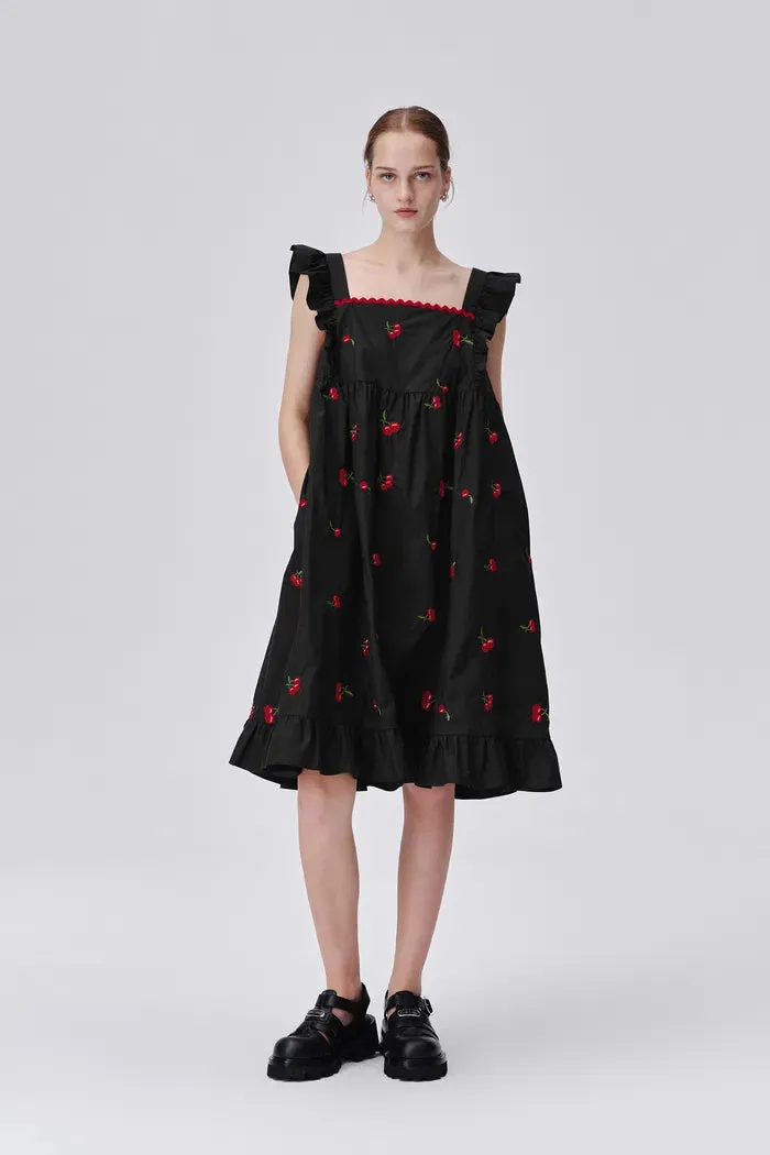 Tita Cherry Embroidery Dress in Cotton Blend