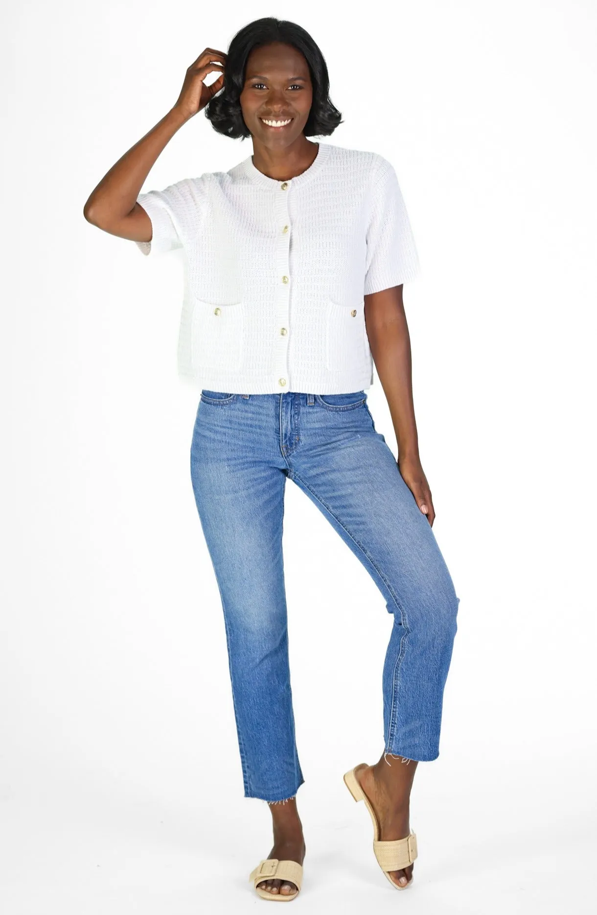 White Short Sleeve Lady Cardigan