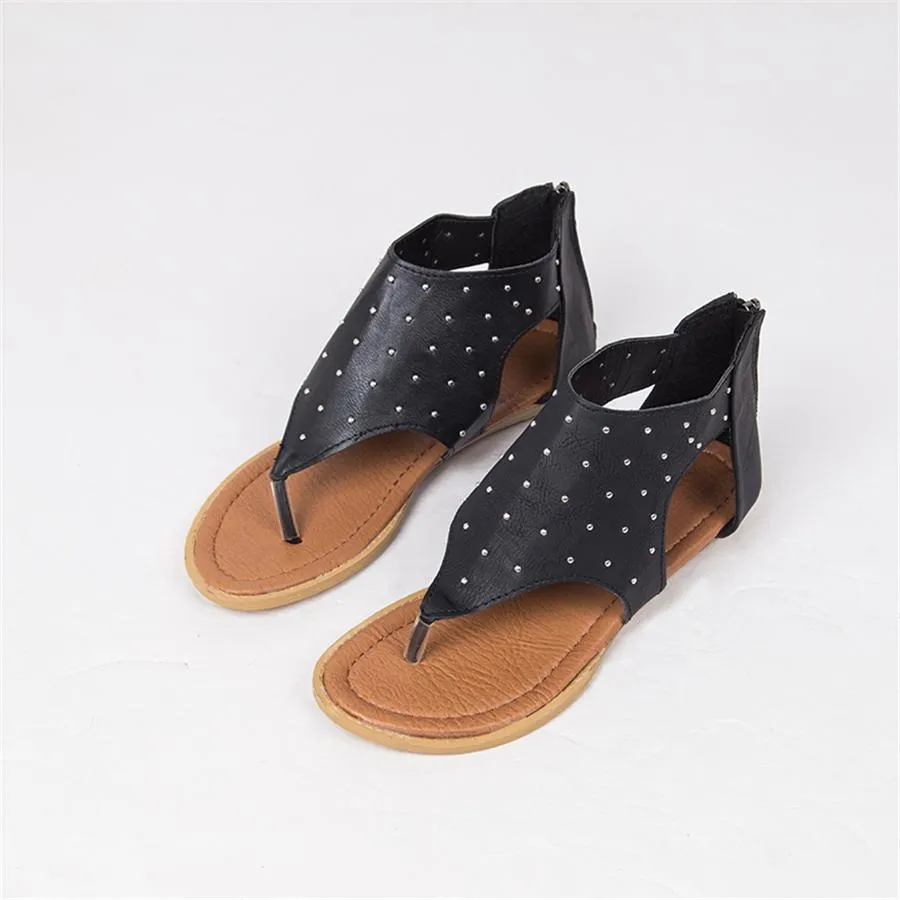 Women's rivet open toe flat sandals