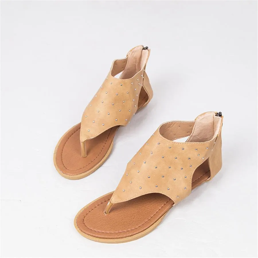 Women's rivet open toe flat sandals