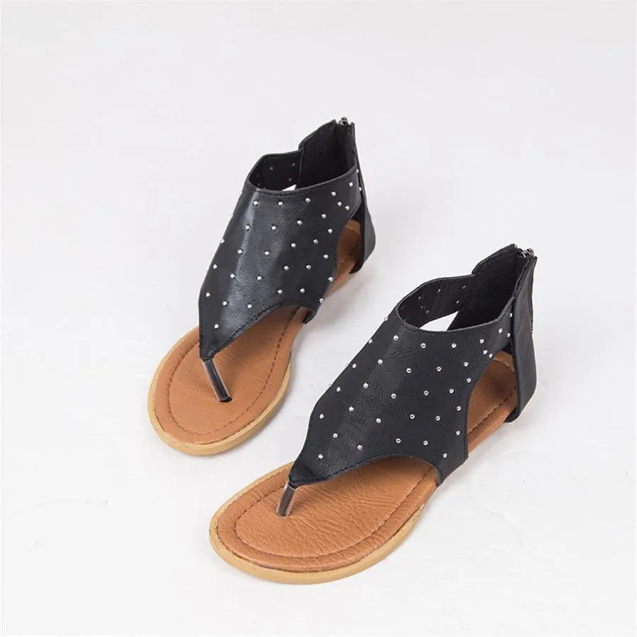 Women's rivet open toe flat sandals