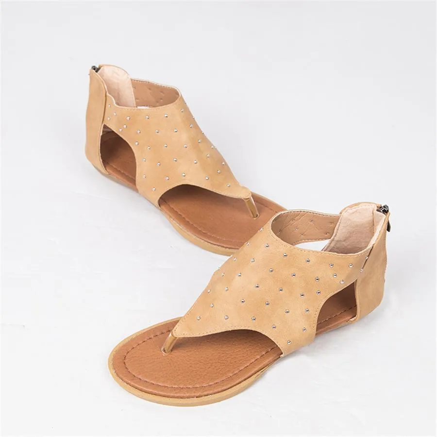 Women's rivet open toe flat sandals