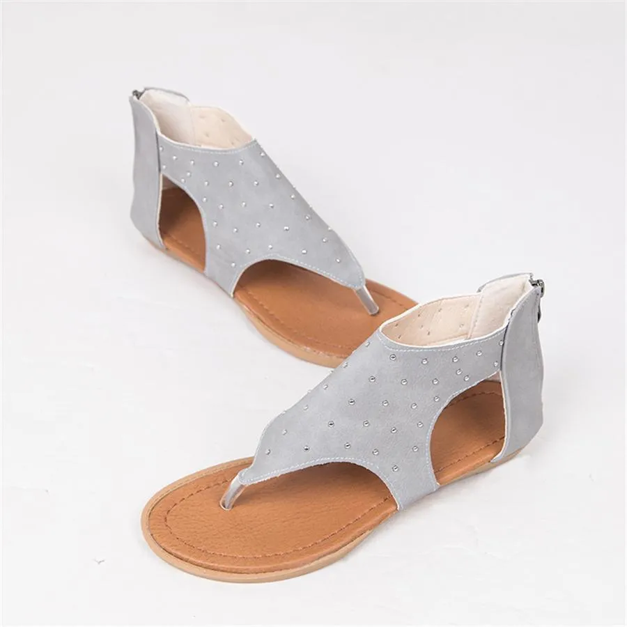 Women's rivet open toe flat sandals