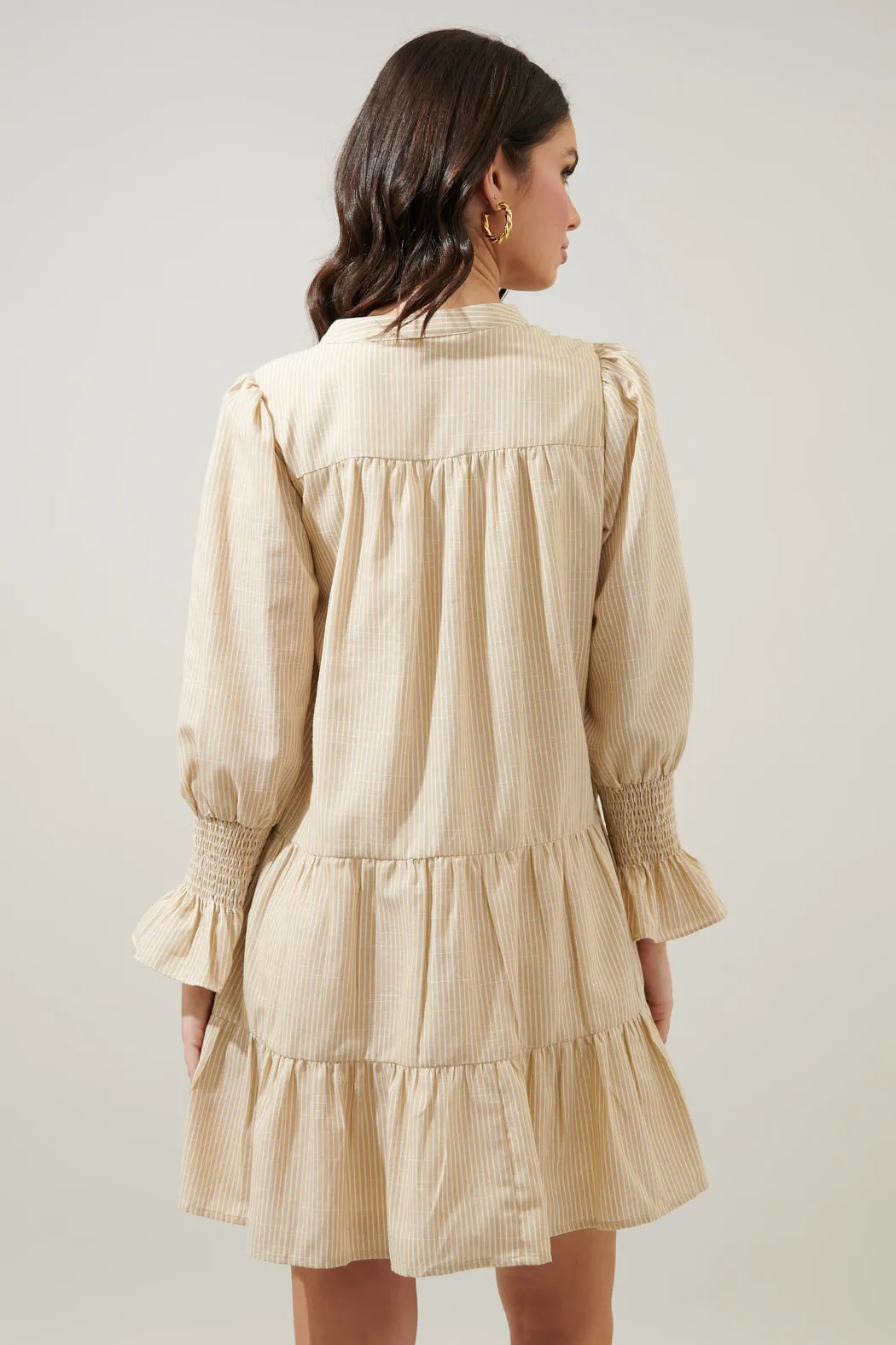 Zephyr Ticking Stripe Babydoll Tiered Mini Dress