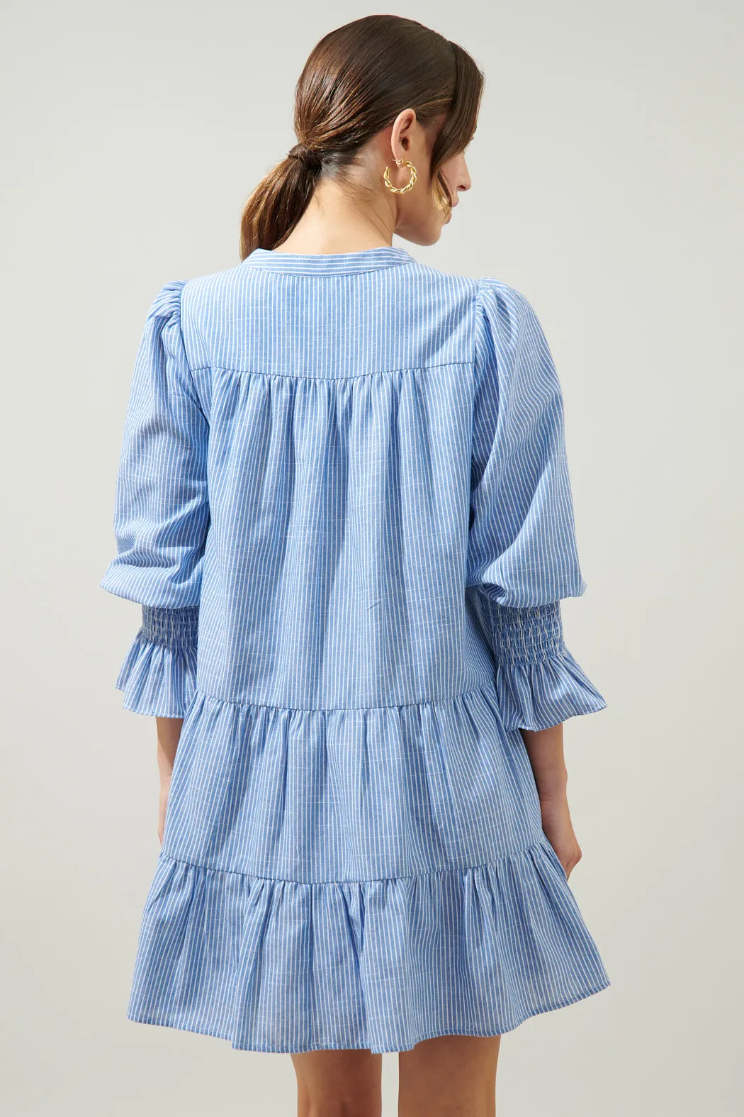 Zephyr Ticking Stripe Babydoll Tiered Mini Dress